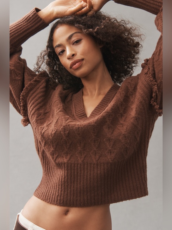 Pilcro Sweaters - Pilcro V-Neck Drop Shoulder Cable Sweater Size M